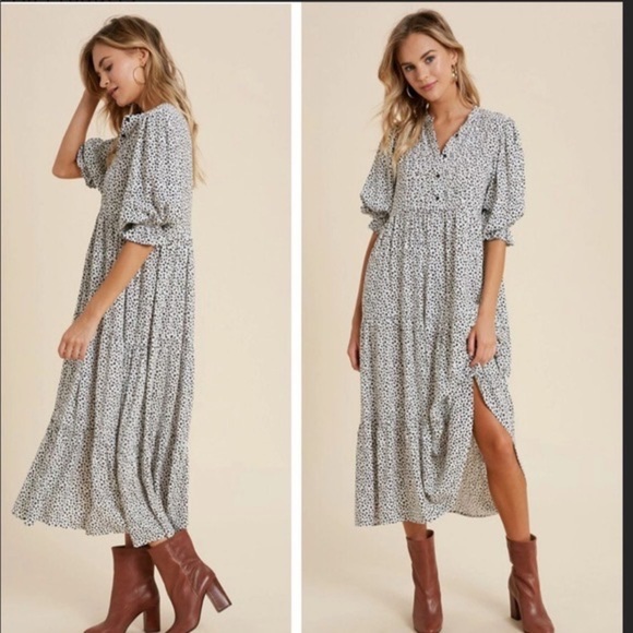 In-Loom Dresses & Skirts - Women’s In Loom leopard print farmhouse henley MIDI dress size medium
